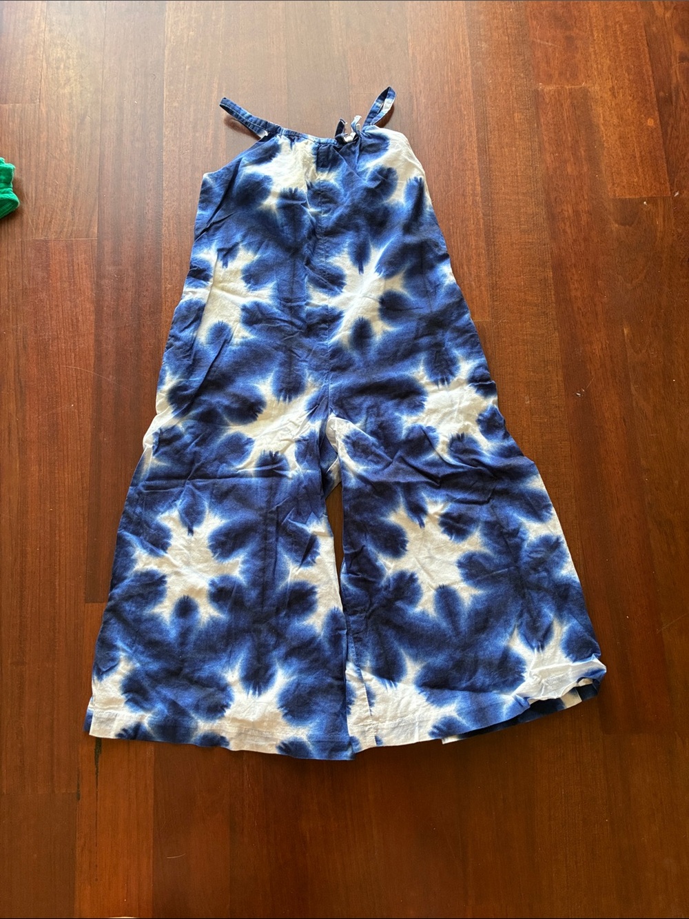Janie and Jack Blue and White Tie-Dye Wide-Leg Jumpsuit with pockets